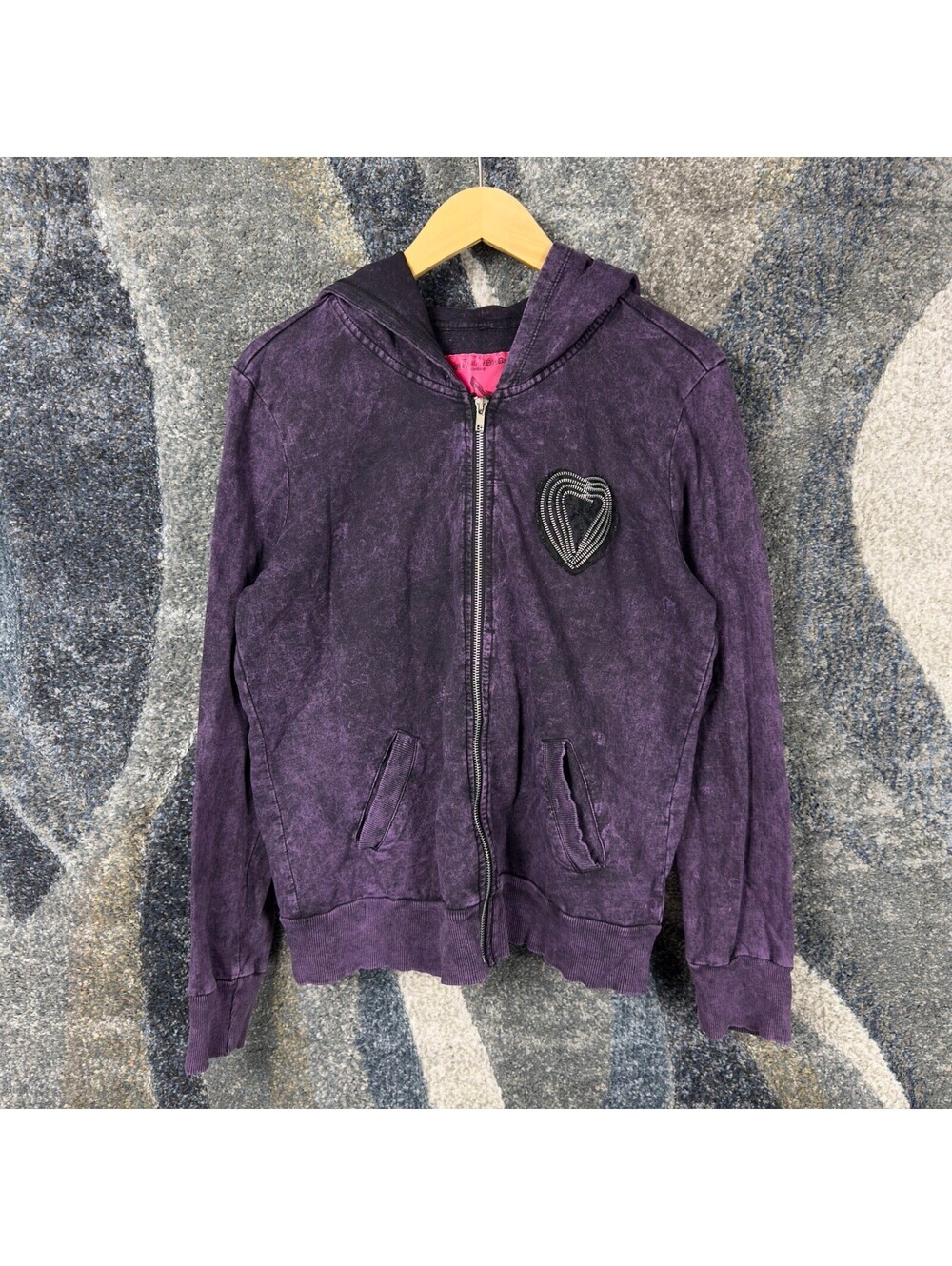 Y2K Almost Famous Couture Zip Hoodie Womens XL Purple Heart